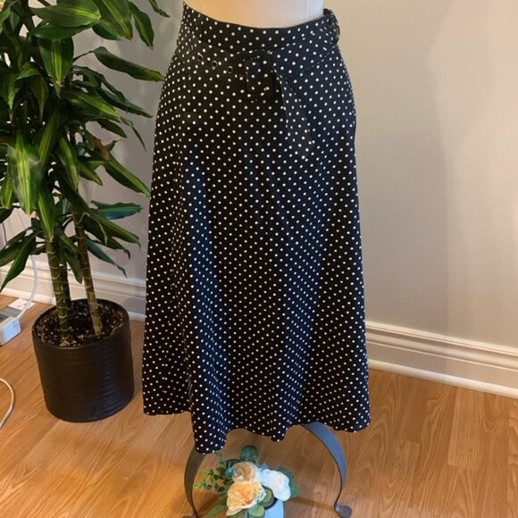 None Dresses & Skirts - Retro Chic Black Polka Dot Skirt With Belt